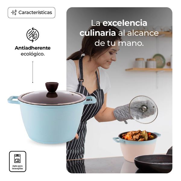 Queen Sense Olla Grande De Cerámica 24CM Con Indicador De Temperatura
