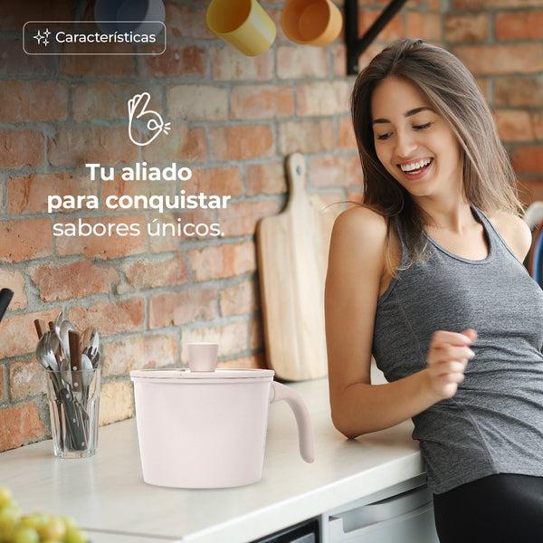 Queen Sense Olla Posillo De Cerámica Antiadherente Rosa Con Tapa 16 Cm