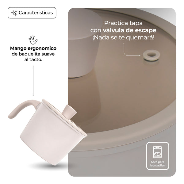 Queen Sense Olla Posillo De Cerámica Antiadherente Rosa Con Tapa 16 Cm