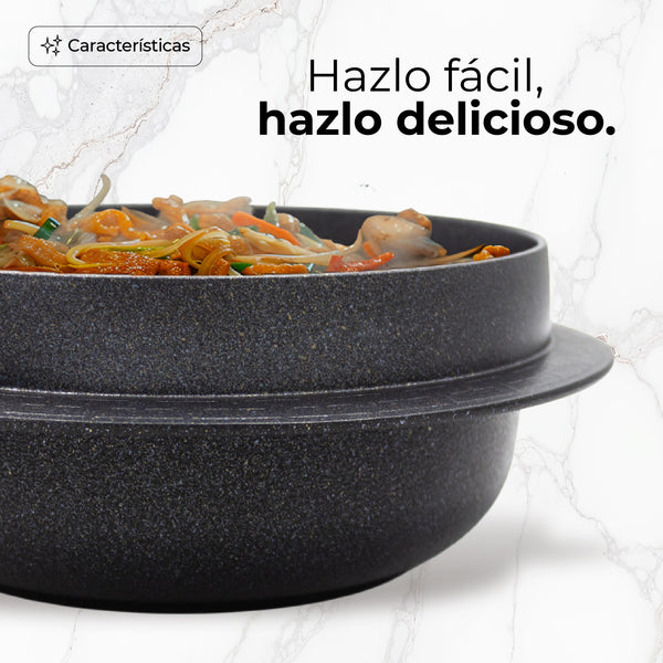 Queen Sense Olla Tipo Horno Coreano 24cm Mármol Inducción Tapa