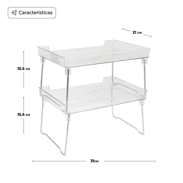 Queen Sense ORGANIZADOR COSMETICO 2 NIVELES TRANSPARENTE