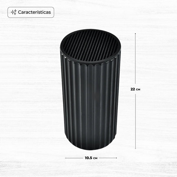 Queen Sense Portacuchillos Universal Cilíndrico Con 20 Rejillas Negro