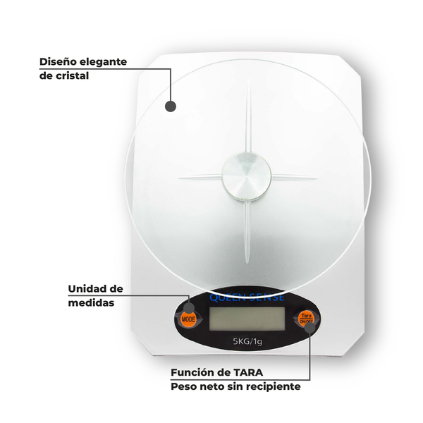 Queen Sense Báscula Digital 0.1 GR A 5 KG Vidrio