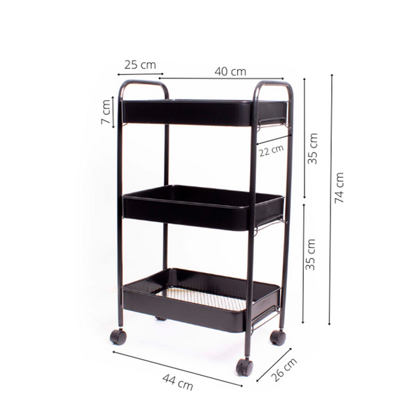Queen Sense Carrito 3 Niveles Con Estantes Bordes