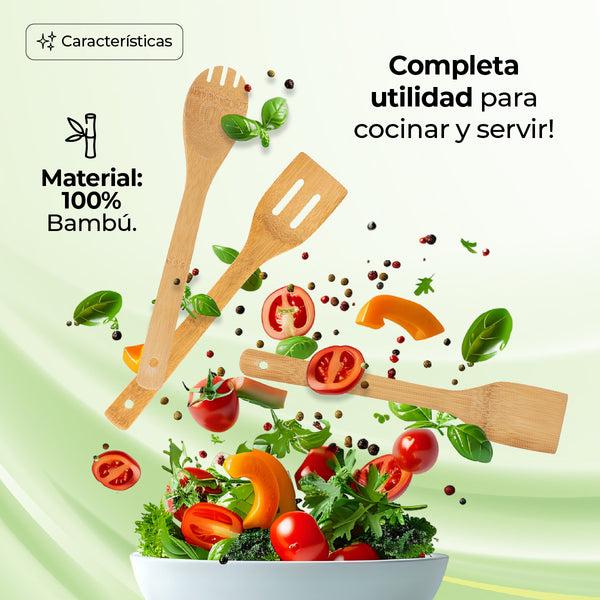 Queen Sense Juego De Utensilios De Bambu 8 Piezas