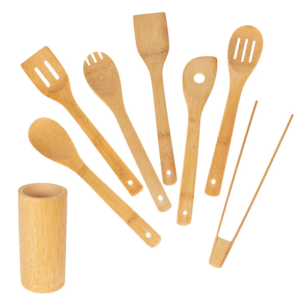 queen sense Juego de Utensilios de Bambu 8 Piezas