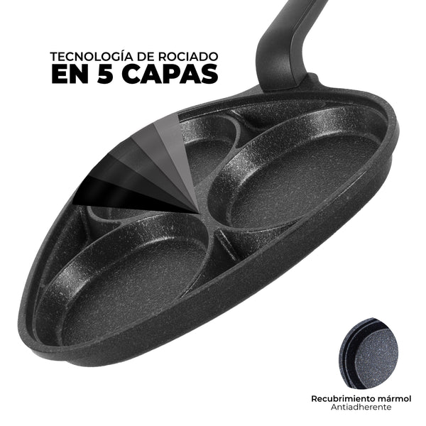 Queen Sense Sartén De Mármol Para 3 Huevos 25 Cm