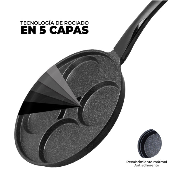 Queen Sense Sartén De Mármol Para 4 Huevos 28 Cm