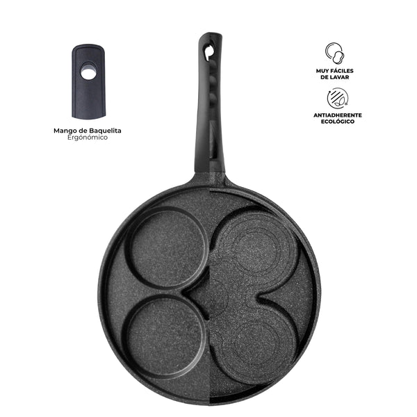 Queen Sense Sartén De Mármol Para 4 Huevos 28 Cm