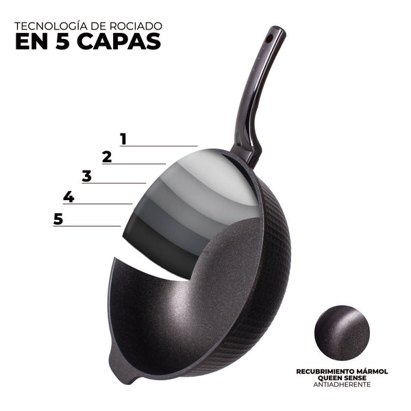 Queen Sense Sartén Wok Mármol Inducción Negro