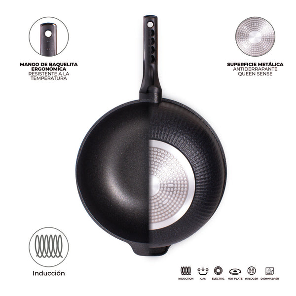 Queen Sense Sartén Wok Mármol Inducción Negro
