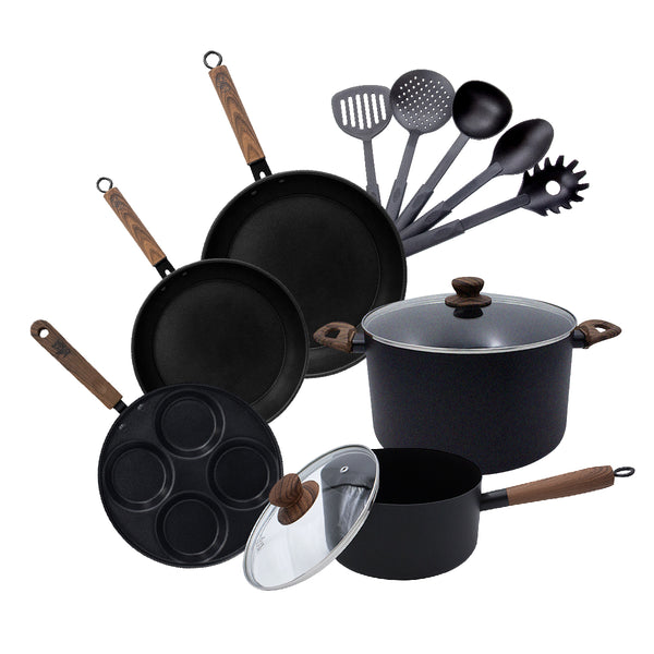 queen sense Set Sartenes Y Utensilios 12pzs Carbón