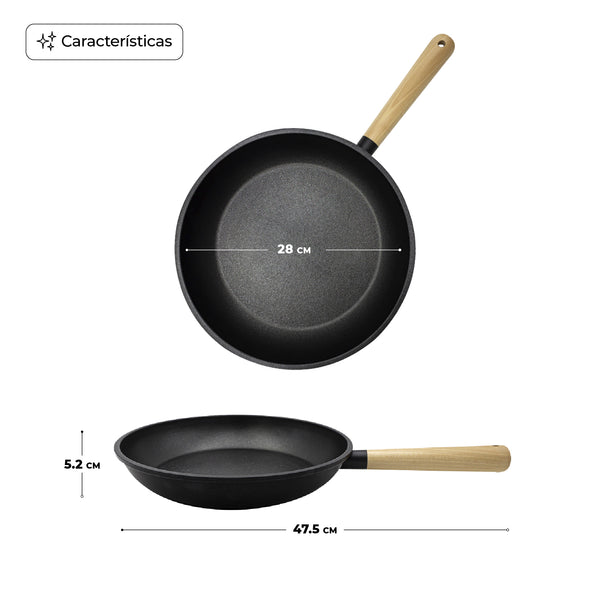 Queen Sense Sartén Cerámico Dellago 28cm Antiadherente Con Mango De Madera