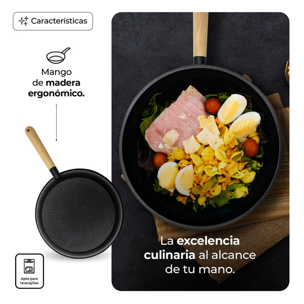 Queen Sense Sartén Cerámico Dellago 28cm Antiadherente Con Mango De Madera