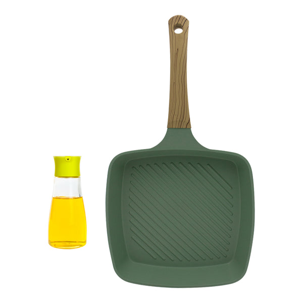 queen sense Sartén Cuadrado Jade Premium 27cm Y Aceitero De Cristal