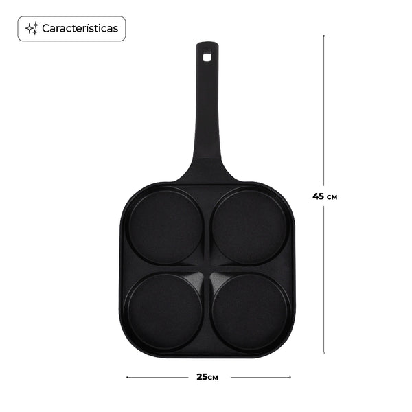 Queen Sense Sarten Diamante 4 Divisiones Antiadherente Para Huevos