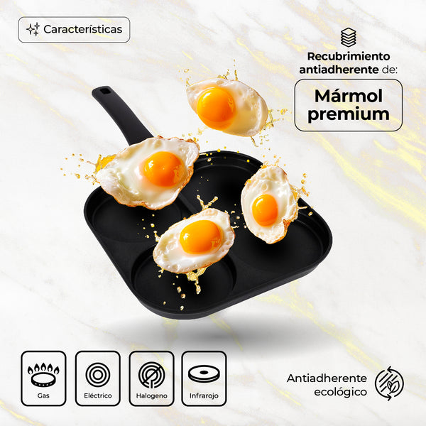 Queen Sense Sarten Diamante 4 Divisiones Antiadherente Para Huevos