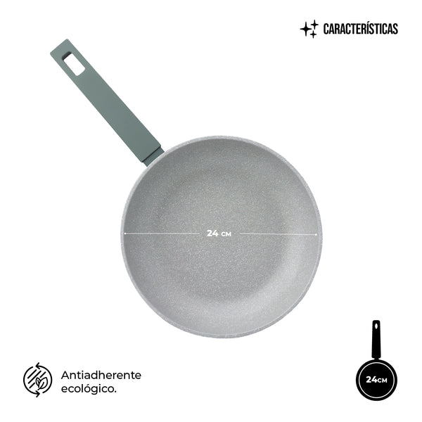 Queen Sense Sartén FOREST Gris 24cm Mármol Antiadherente Premium Y Mango Suave