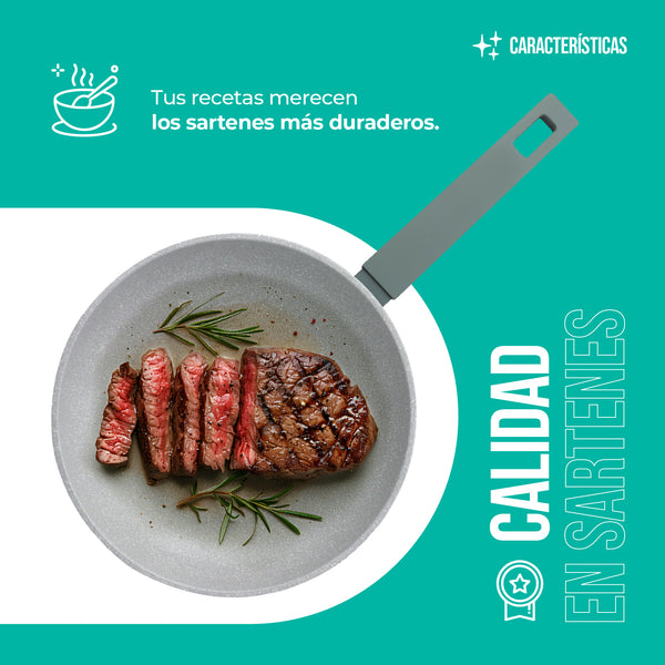 Queen Sense Sartén FOREST Gris 24cm Mármol Antiadherente Premium Y Mango Suave