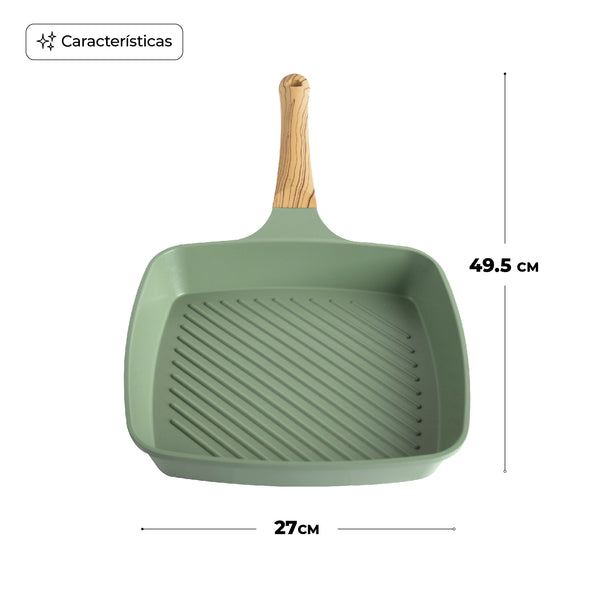 Queen Sense Sartén Grill Jade Antiadherente 27 Cm Mango Suave Al Tacto