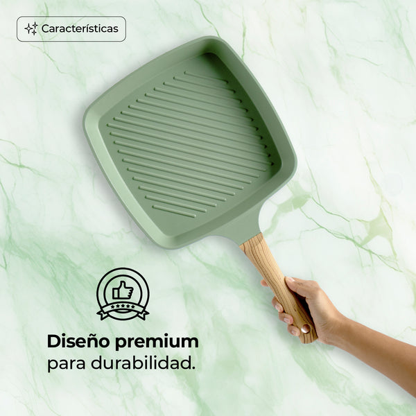 Queen Sense Sartén Grill Jade Antiadherente 27 Cm Mango Suave Al Tacto