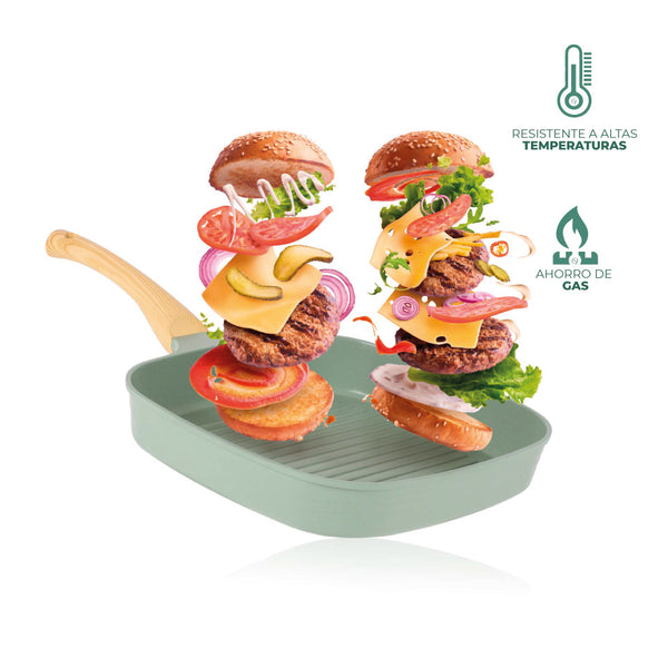 Queen Sense Sartén Jade Premium Cuadrado Grill 27 Cm