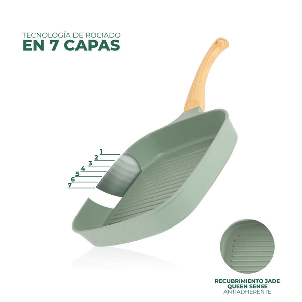 Queen Sense Sartén Jade Premium Cuadrado Grill 27 Cm