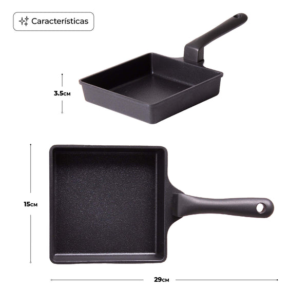 Queen Sense Sartén Mini Cuadrado Diamante Negro 15 Cm