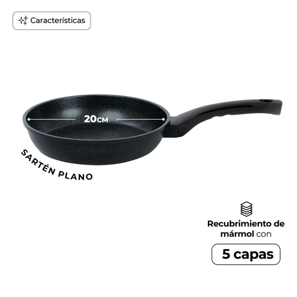 Queen Sense Sartén Plano Con Recubrimiento De Mármol Y Antiadherente Ecológico En Color Negro