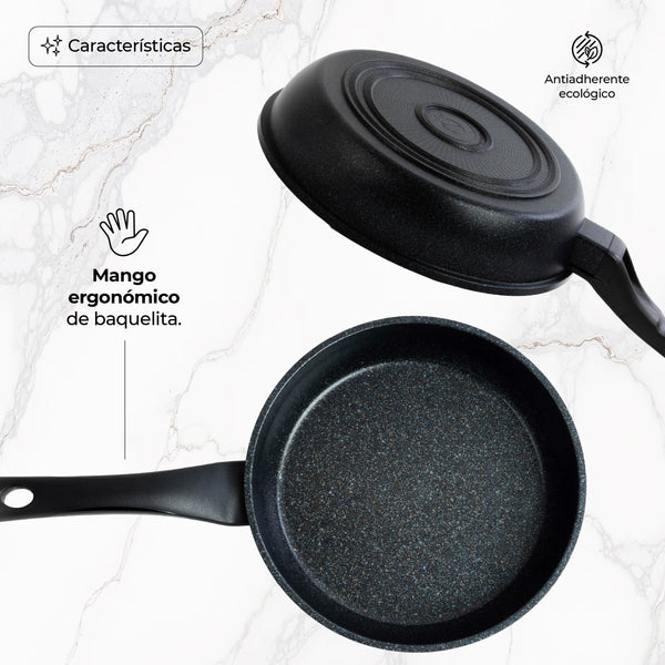 Queen Sense Sartén Plano Con Recubrimiento De Mármol Y Antiadherente Ecológico En Color Negro