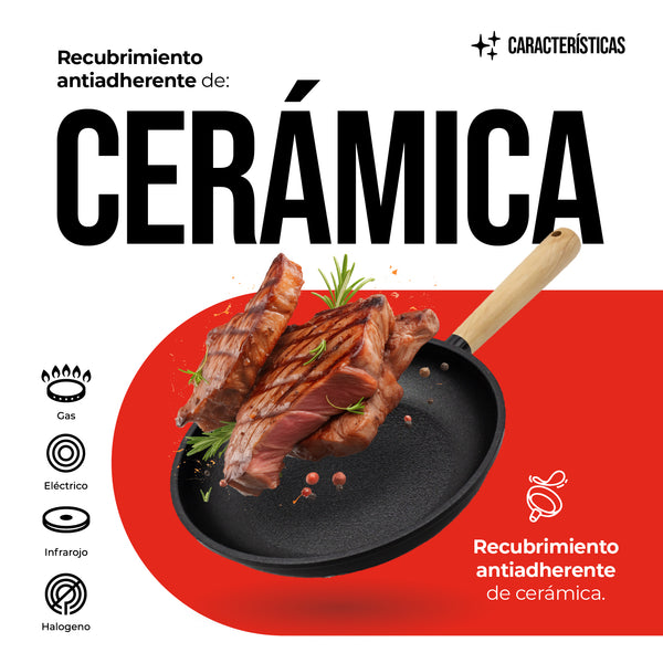 Queen Sense Sartén Plano Dellago Con Revestimiento Cerámica Antiadherente 24 Cm