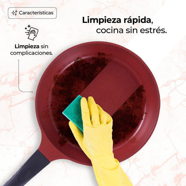 Queen Sense Sartén Plano Volcánico Térmico Rojo 26 Cm