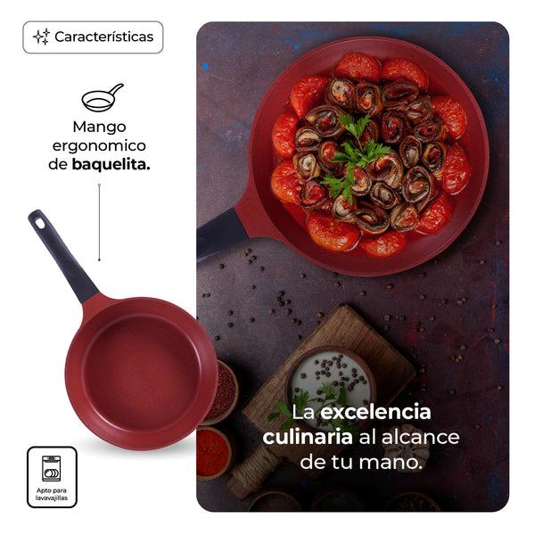 Queen Sense Sartén Plano Volcánico Térmico Rojo 26 Cm
