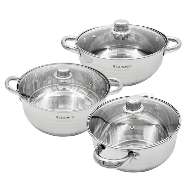 queen sense Set 3 Cacerolas de Acero Inoxidable Con Tapas