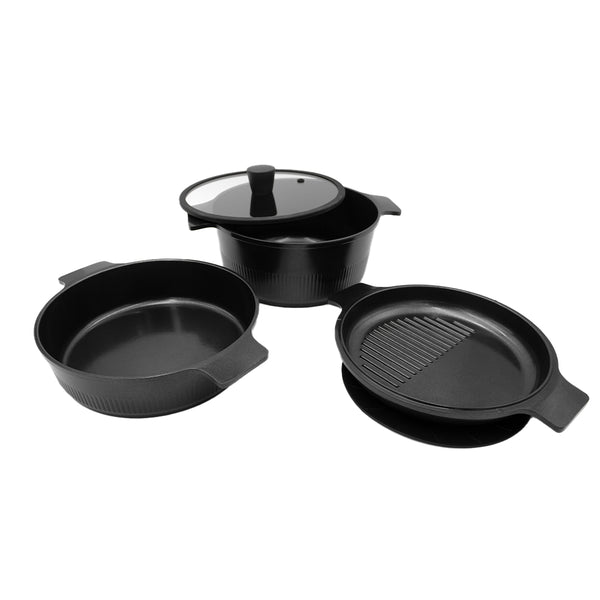 queen sense SET 3 EN 1 DE OLLAS MULTIFUNCIONALES Y recubrimiento antiadherente ¡incluye tapa