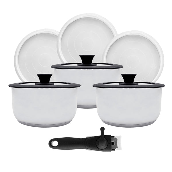 queen sense Set 3 Ollas de Acero Inoxidable Antiadherente Y Mango Desmontable