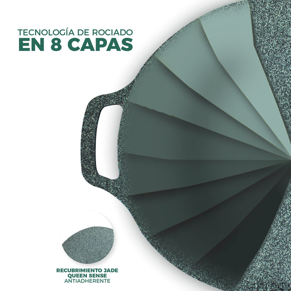 Queen Sense Set Comal De Jade Pro 36cm Y Dispensador De Aceite En Brocha