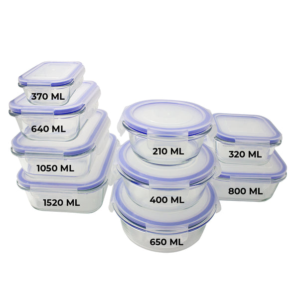 Queen Sense Set Contenedores De Alimentos De Cristal 18 Piezas