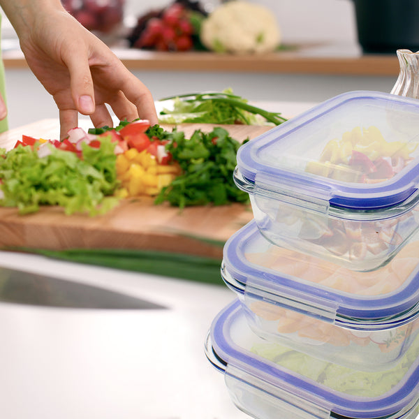 Queen Sense Set Contenedores De Alimentos De Cristal 18 Piezas