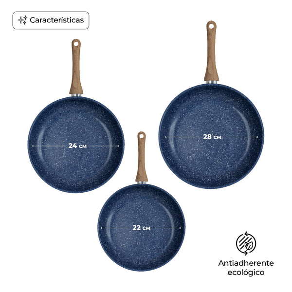 Queen Sense Set De 3 Sartenes Premium Recubrimiento De Carbón De 5 Capas