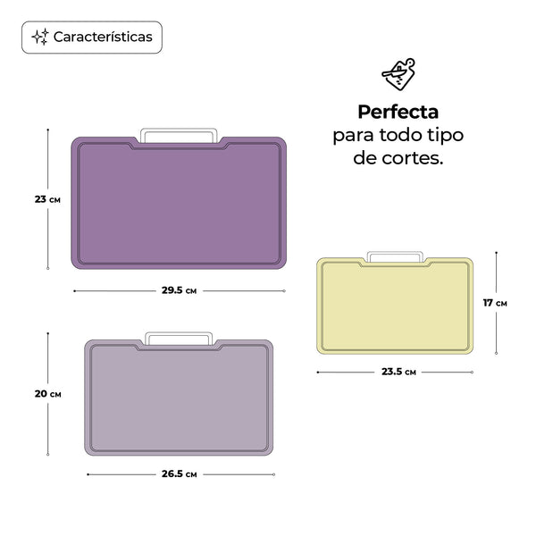 Queen Sense Set De 3 Tablas Para Picar Con Agarraderas De Metal Y Base