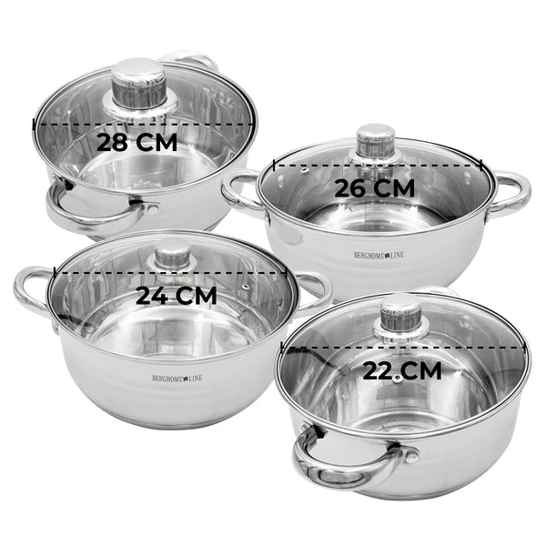 Queen Sense Set De 4 Cacerolas Acero Inoxidable Antiadherentes Con Tapas