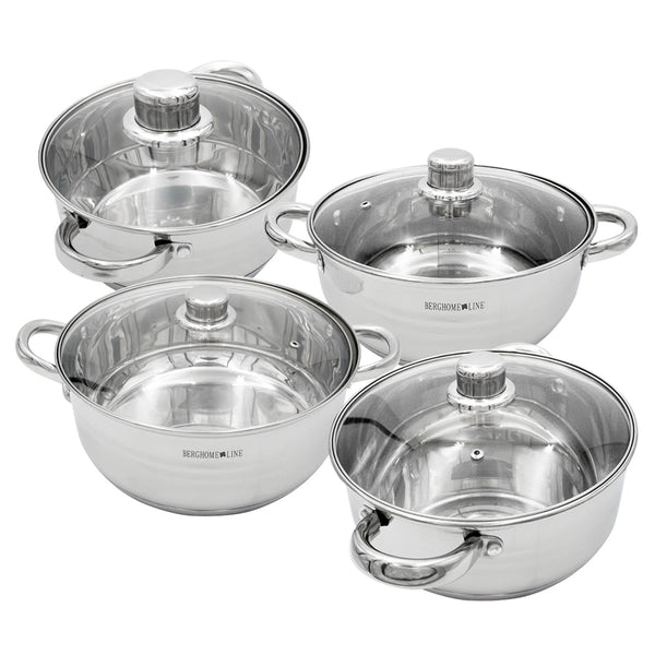 queen sense Set De 4 Cacerolas Acero Inoxidable Antiadherentes Con Tapas