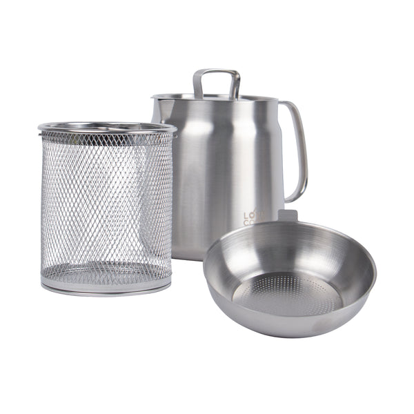 queen sense Set Freidora Acero Inoxidable 4pzs 2l Cesto Colador Multiuso