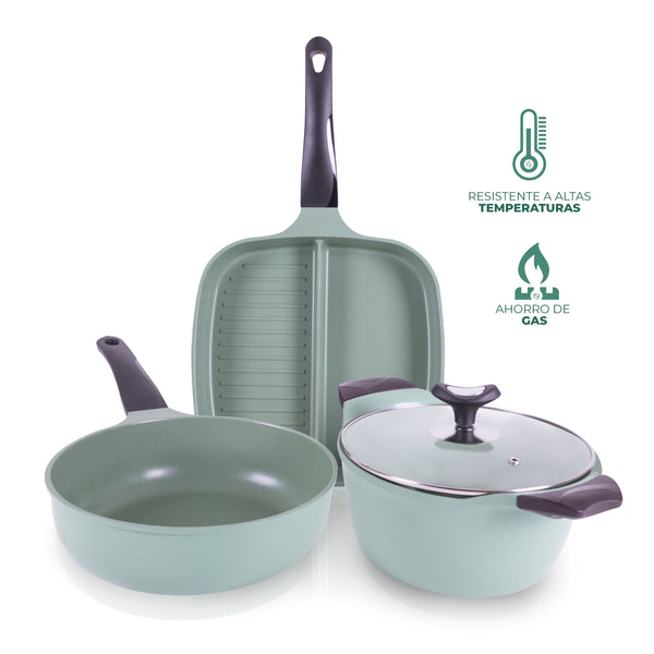 queen sense Set Jade 3 PZS Sartén Cuadrado C/Division