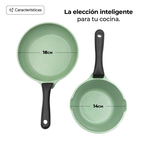 Queen Sense Set Mini Jade Basic Antiadherente 2 Piezas Sartén 18 Cm Olla 14 Cm