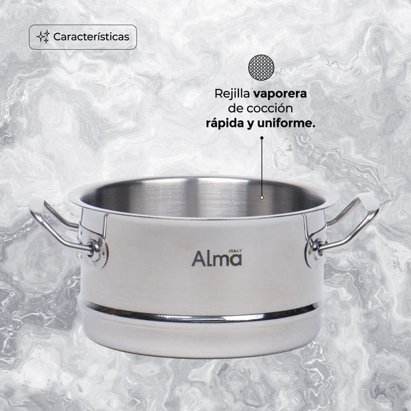 Queen Sense Set Mini Ollas Acero Inoxidable Doble Alma Vaporera 12CM