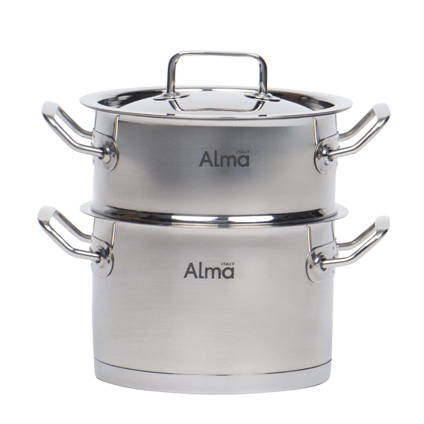 queen sense Set Mini Ollas Acero Inoxidable Doble Alma Vaporera 12CM