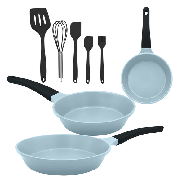 queen sense Set Sartenes Azules Antiadherentes Con Utensilios Silicon