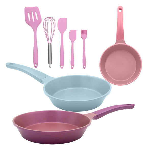 queen sense Set Sartenes de Induccion colores Con Utensilios de Silicon